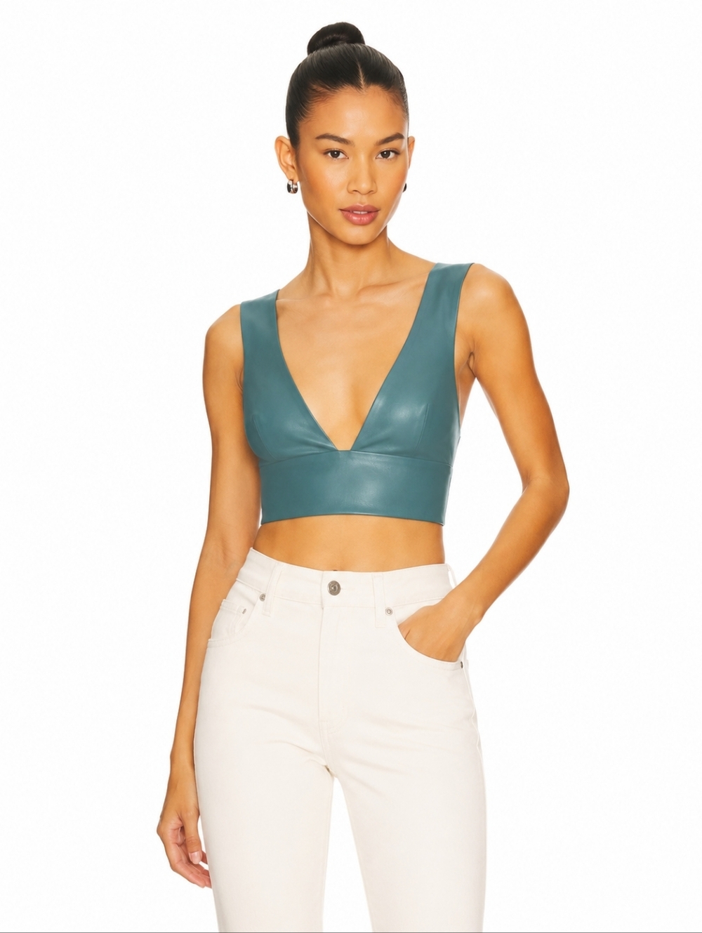 NEW SUSANA MONACO cropped Faux Leather top Small
